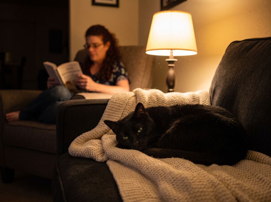 Midnight — a beloved black cat with green eyes, honored in The Cat Whisperer memorial garden