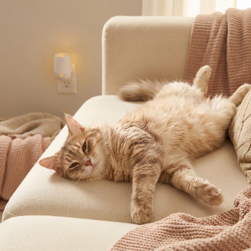 Relaxed cat near calming diffuser — Feliway Classic