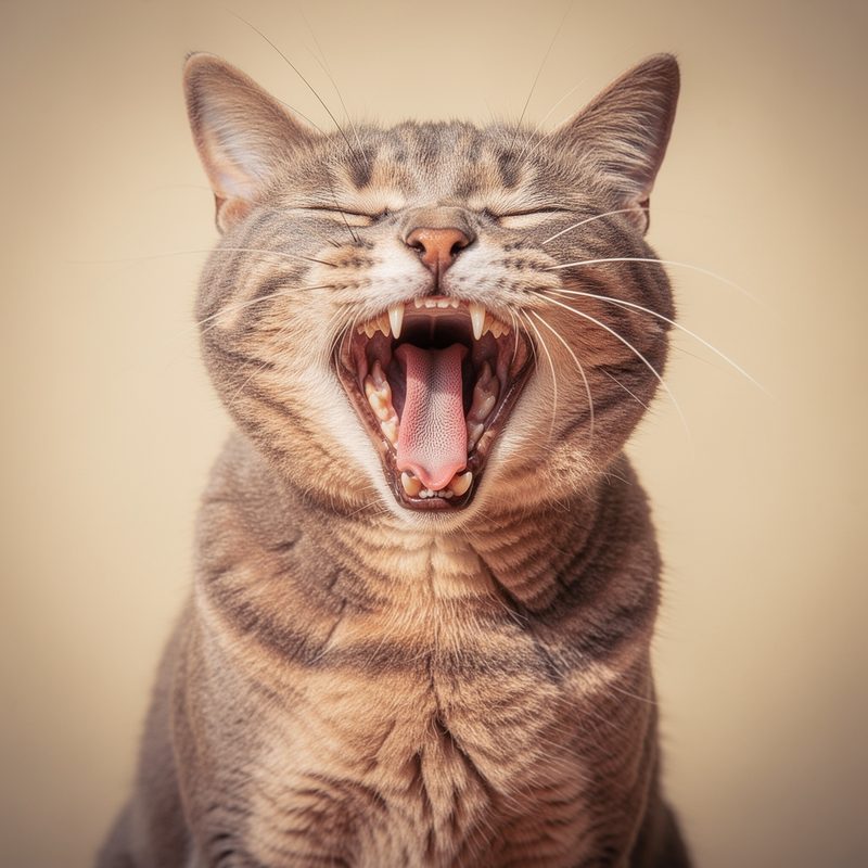 Cat mid-yawn showing clean white teeth — Vetri-Science Dental Gel